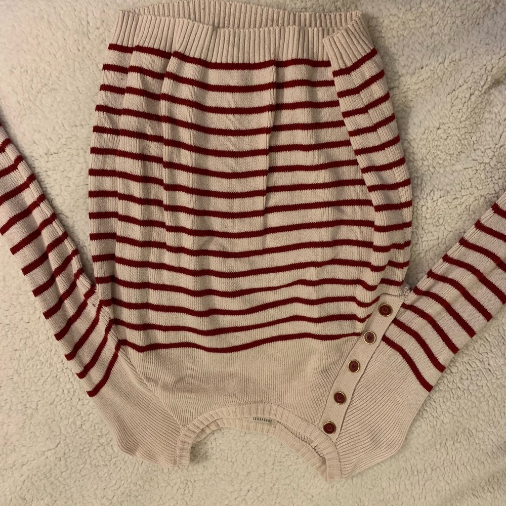 Cream and maroon striped knit sweater